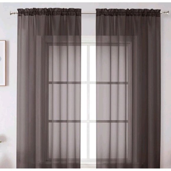 3 Simple Brand Jacquard Sheer Curtains 40 x 84 Brown Chocolate Set of 3 New S2 - Picture 1 of 10